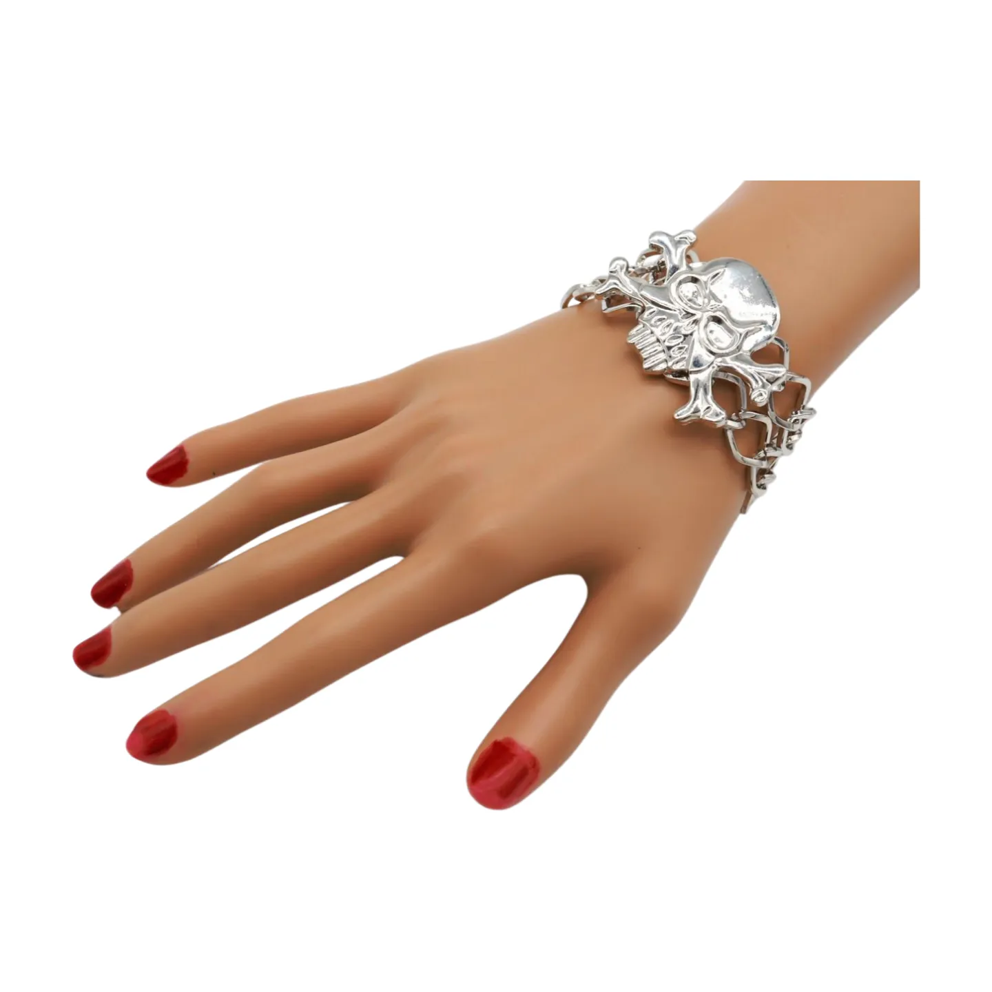 Women Silver Metal Bracelet Skeleton Skull Charm