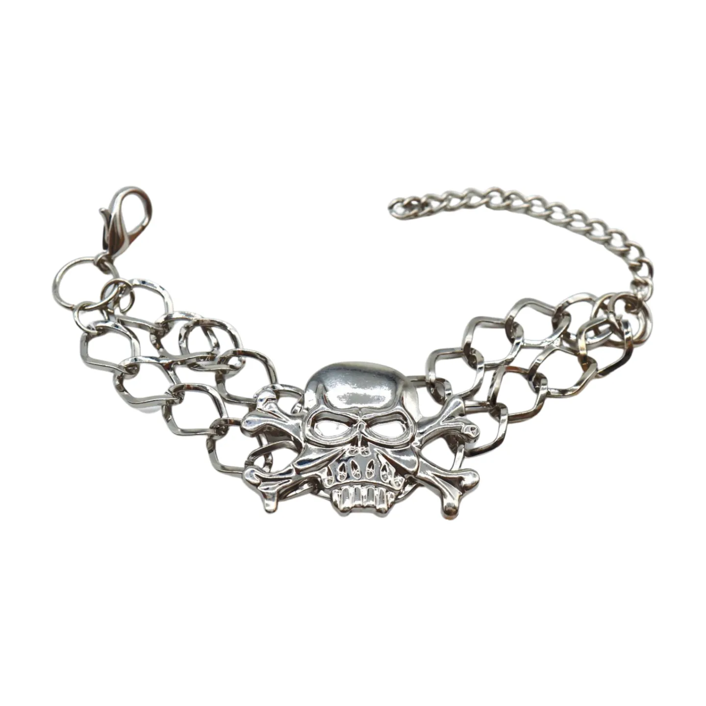 Women Silver Metal Bracelet Skeleton Skull Charm