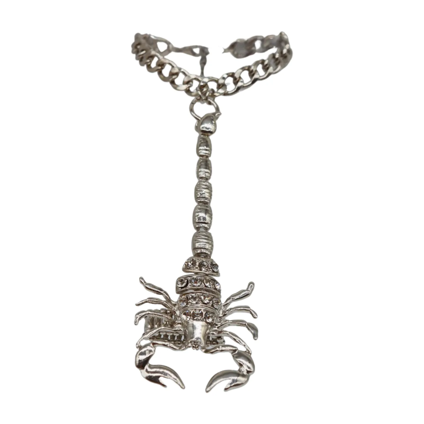 Women Silver Wrist Hand Chain Bracelet Scorpion Connected Ring One Size