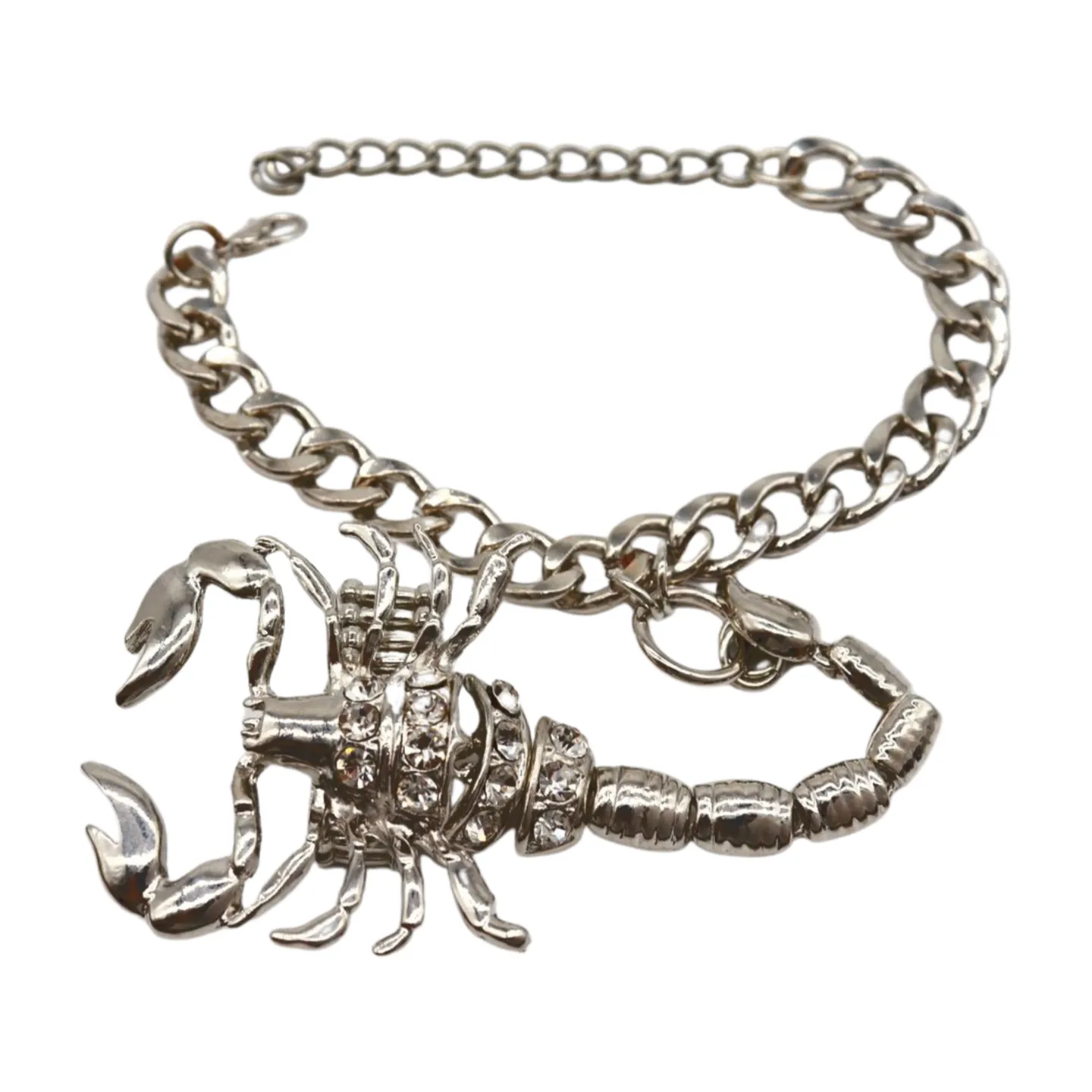 Women Silver Wrist Hand Chain Bracelet Scorpion Connected Ring One Size