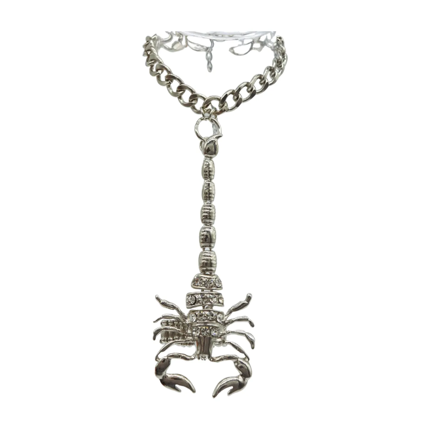 Women Silver Wrist Hand Chain Bracelet Scorpion Connected Ring One Size