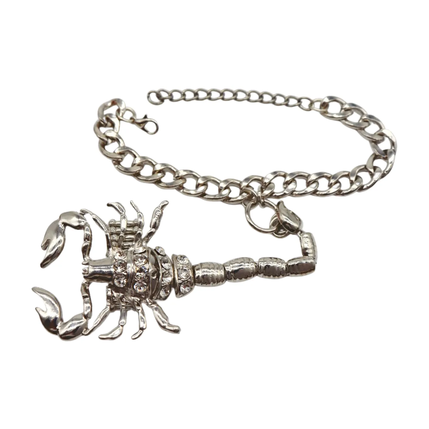 Women Silver Wrist Hand Chain Bracelet Scorpion Connected Ring One Size
