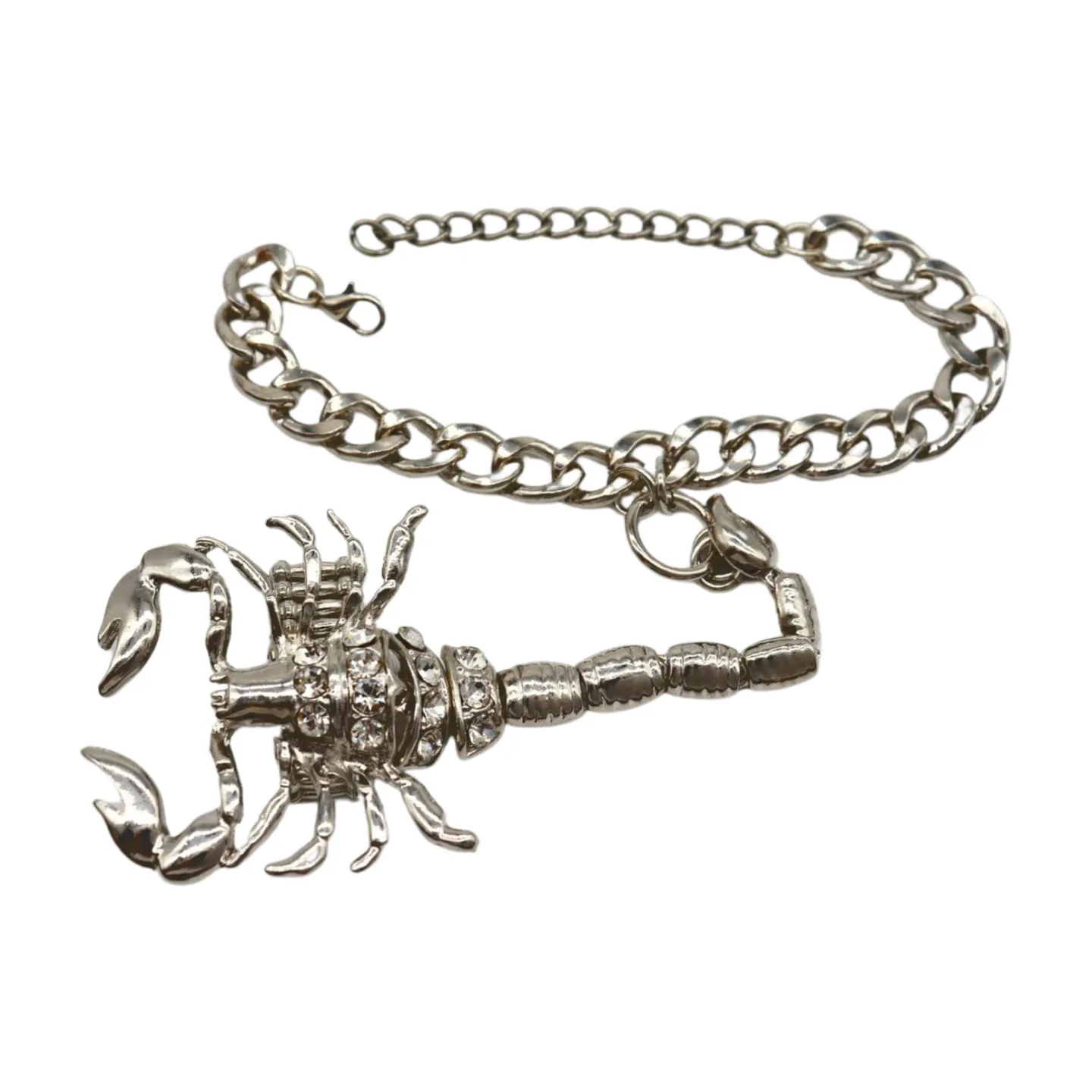 Women Silver Wrist Hand Chain Bracelet Scorpion Connected Ring One Size