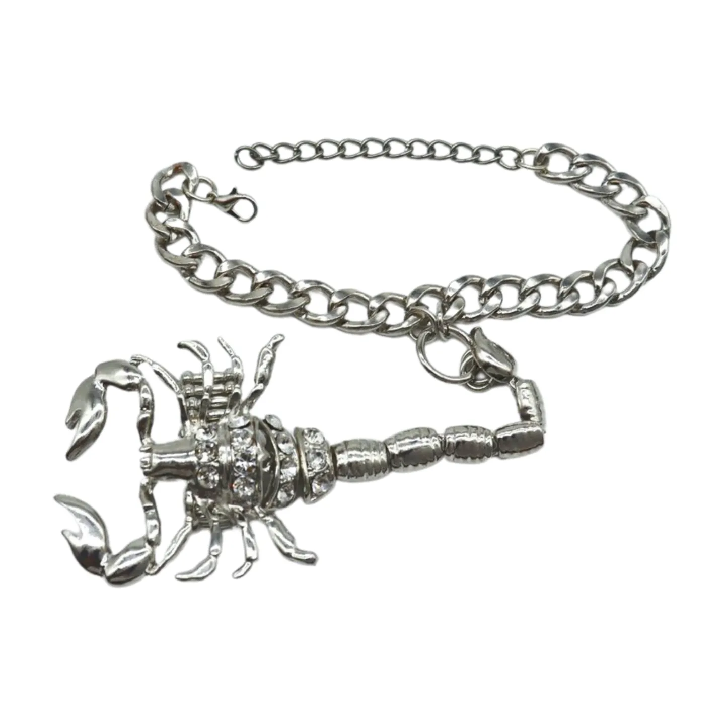 Women Silver Wrist Hand Chain Bracelet Scorpion Connected Ring One Size
