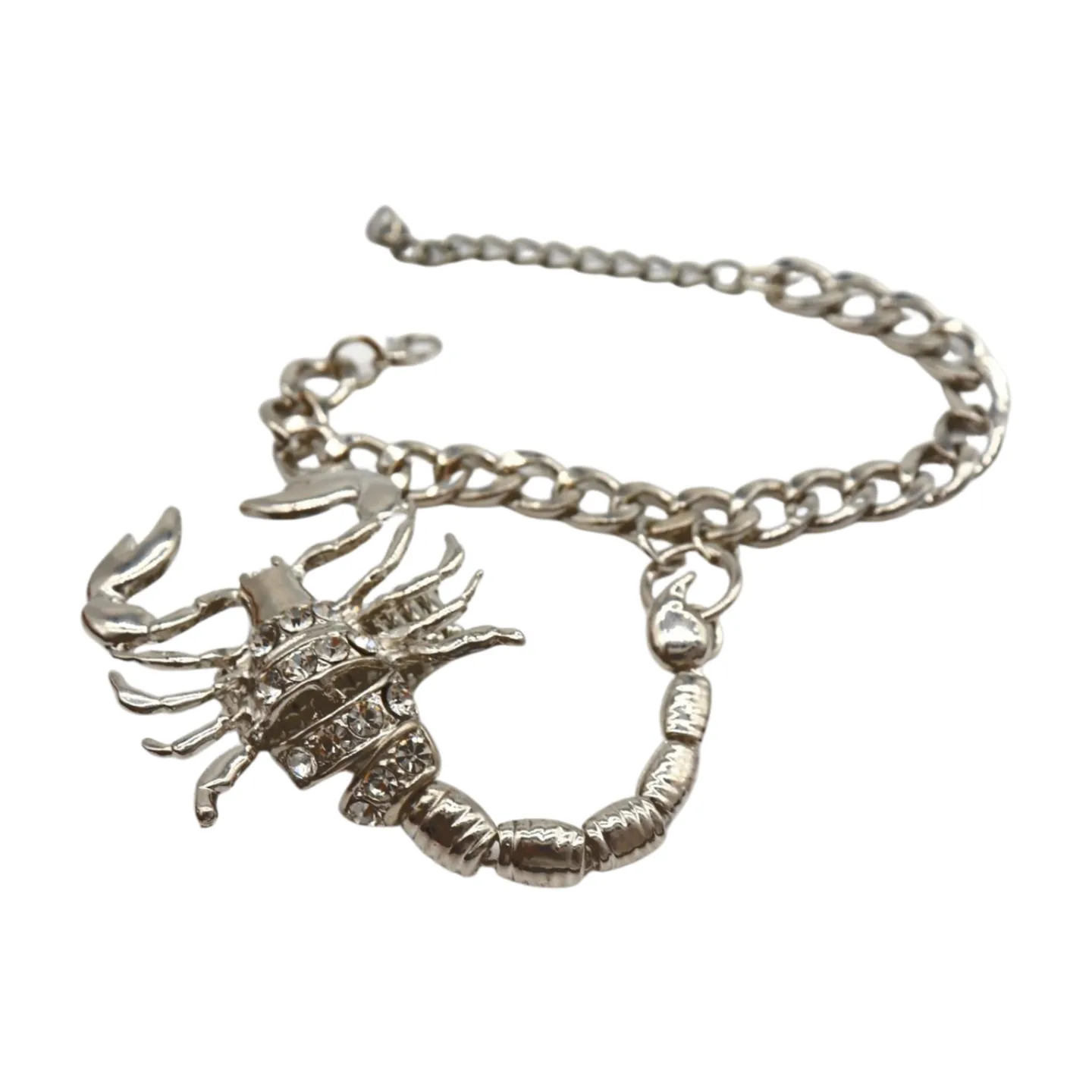 Women Silver Wrist Hand Chain Bracelet Scorpion Connected Ring One Size