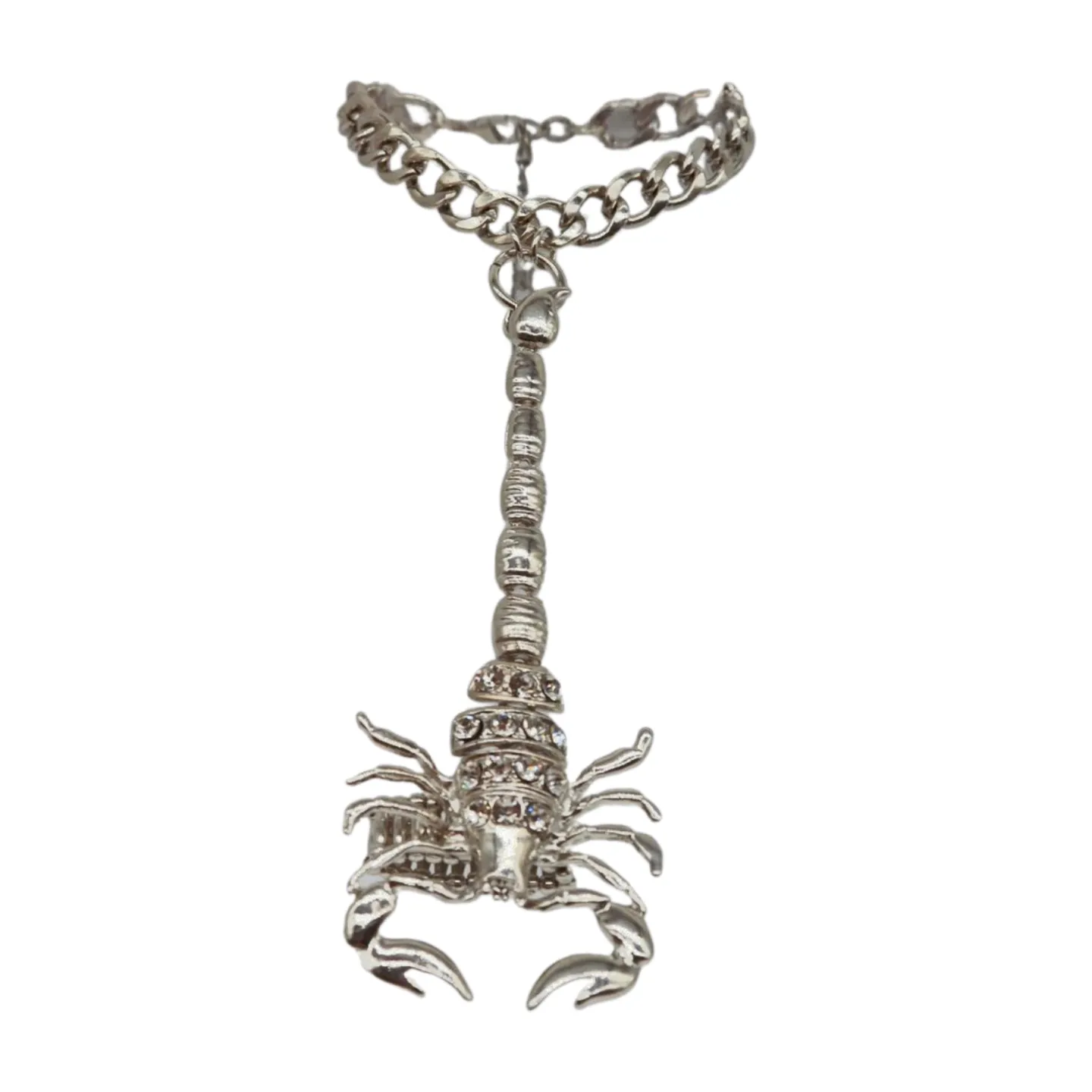 Women Silver Wrist Hand Chain Bracelet Scorpion Connected Ring One Size