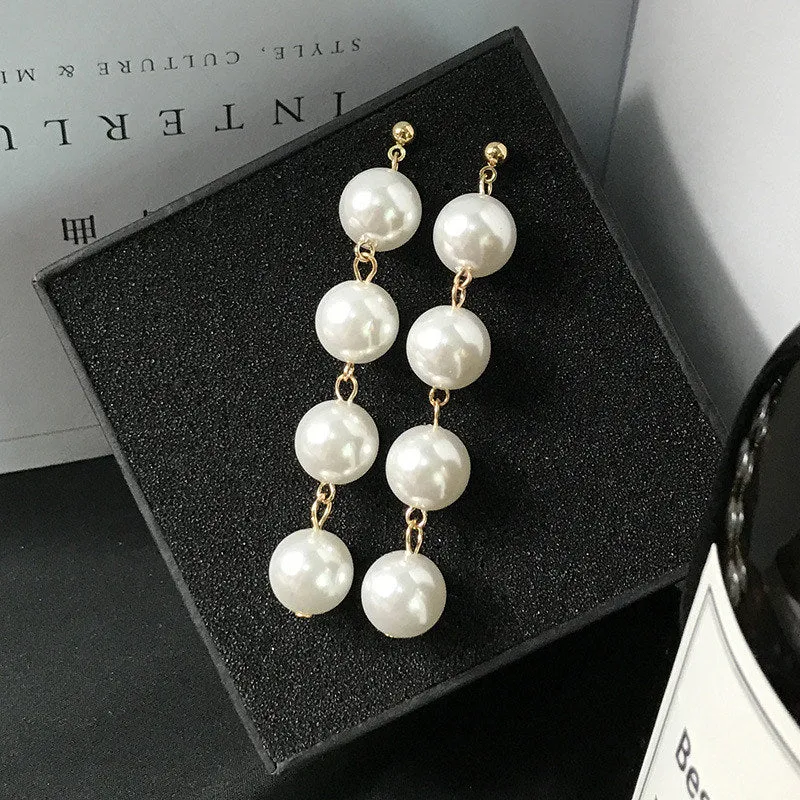 Women's Plush Ball Drop Earrings Fashion Elegant Red Black Pearl Long Earrings Wedding