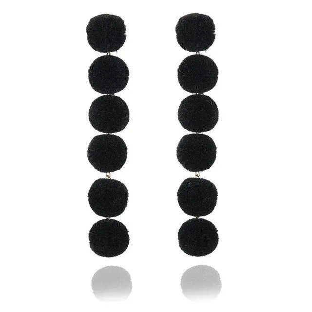 Women's Plush Ball Drop Earrings Fashion Elegant Red Black Pearl Long Earrings Wedding