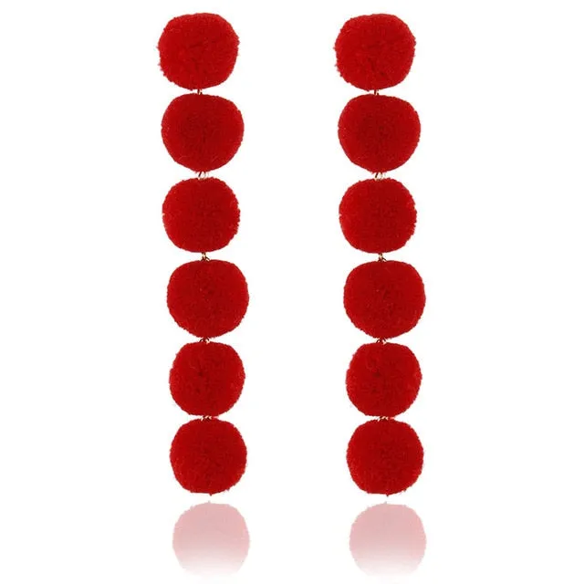 Women's Plush Ball Drop Earrings Fashion Elegant Red Black Pearl Long Earrings Wedding
