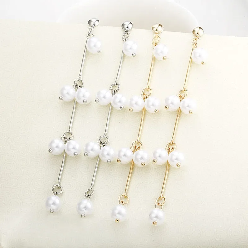 Women's Plush Ball Drop Earrings Fashion Elegant Red Black Pearl Long Earrings Wedding