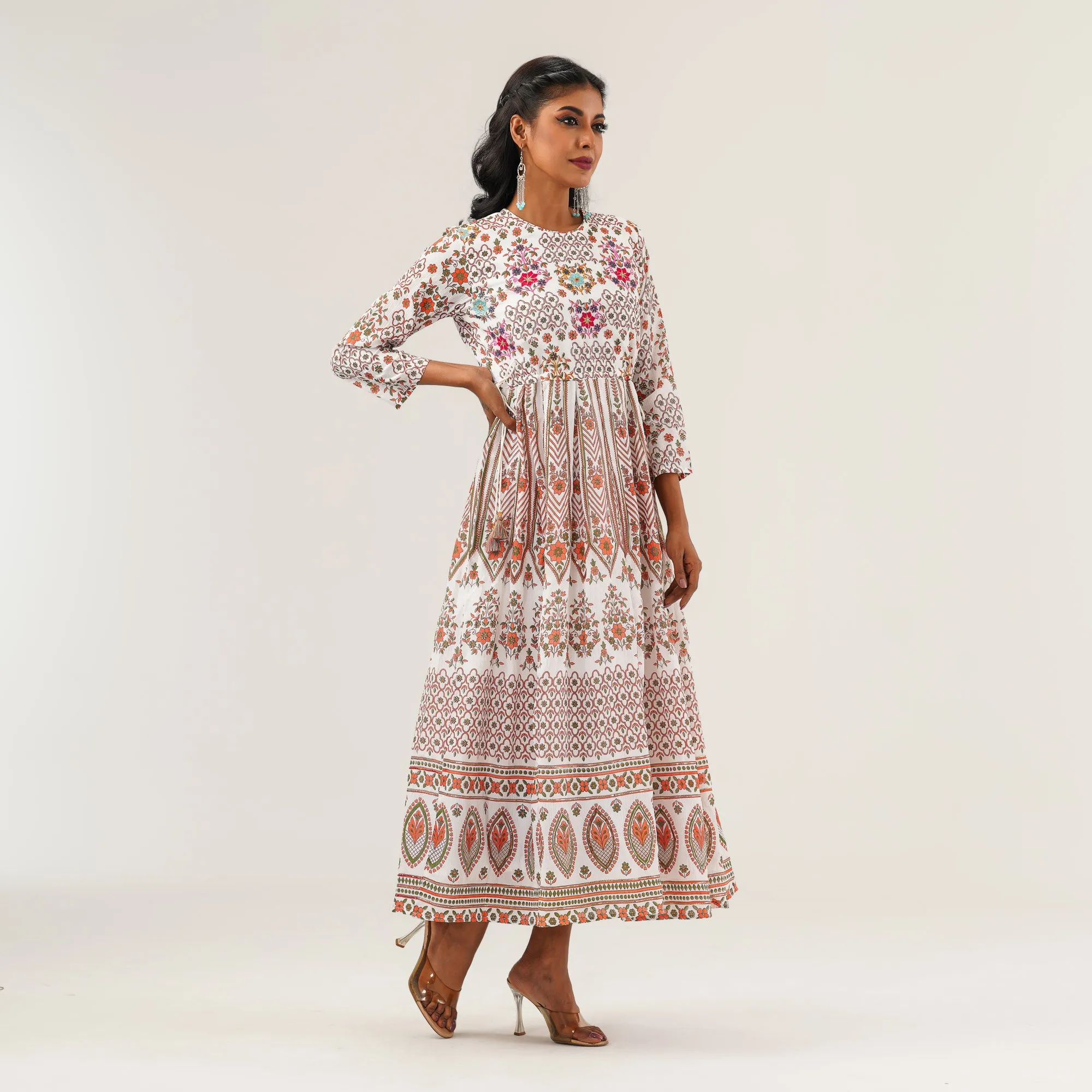 Womens White Ethnic Gown