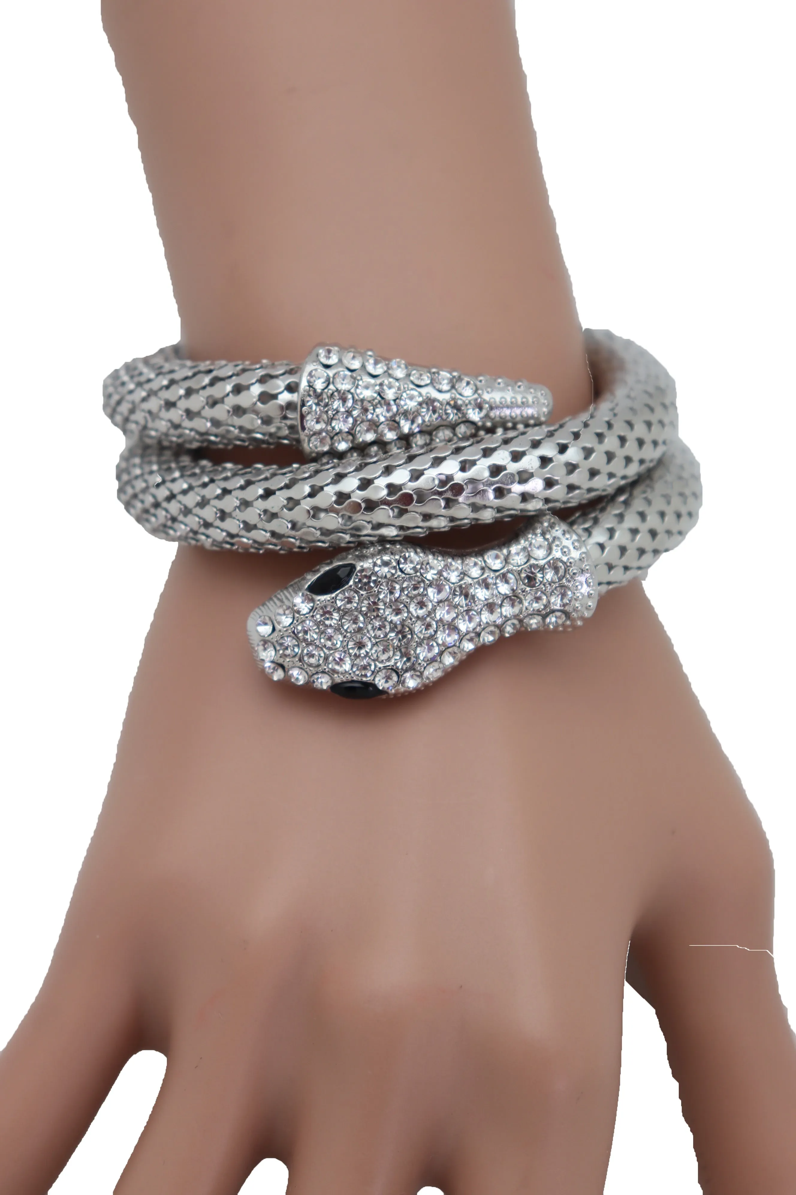 Wrist Bangle Bracelet Silver Color Metal Wrap Around Snake