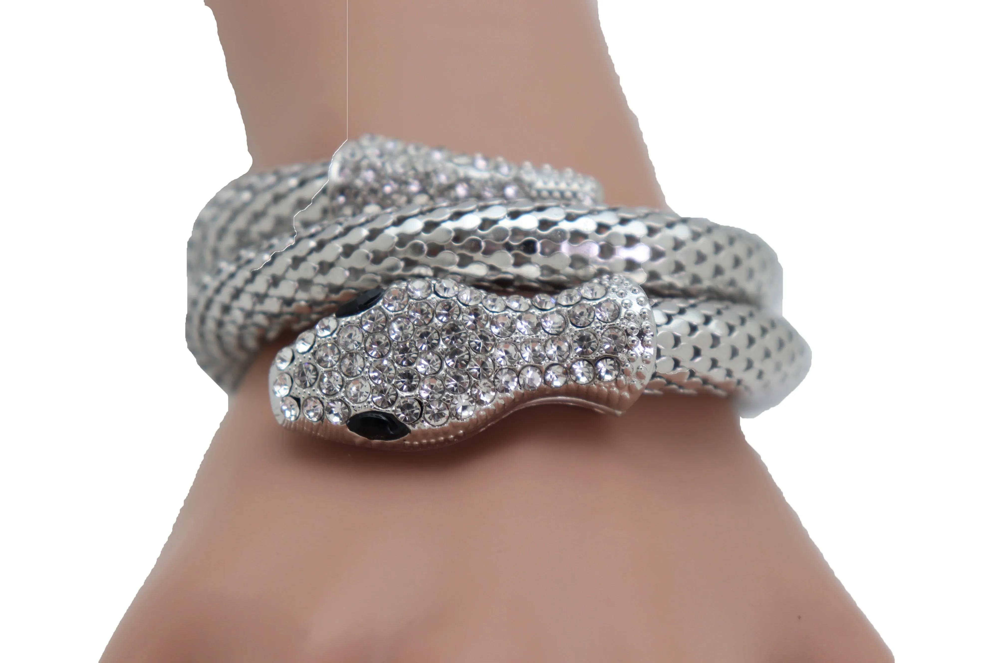 Wrist Bangle Bracelet Silver Color Metal Wrap Around Snake