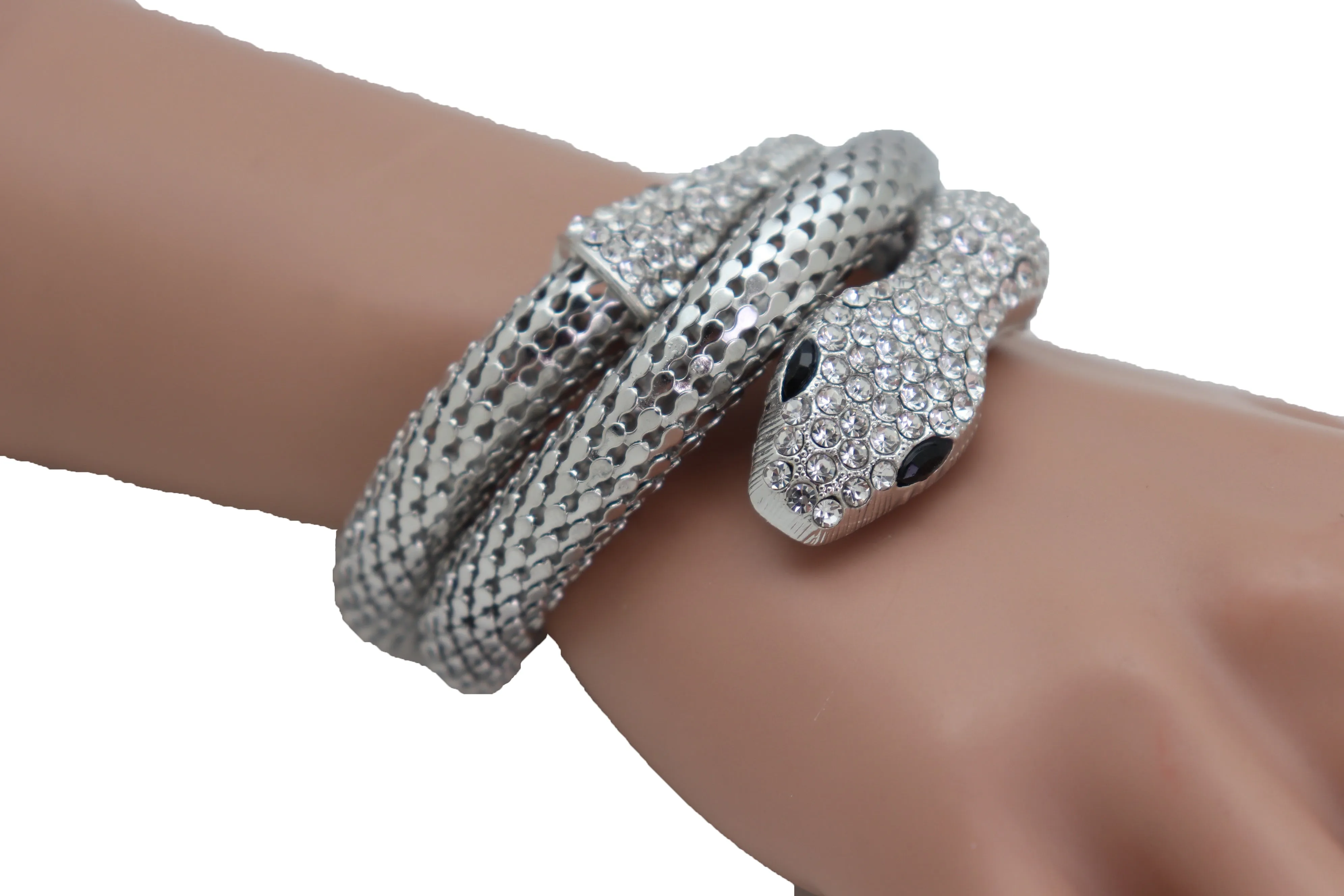 Wrist Bangle Bracelet Silver Color Metal Wrap Around Snake