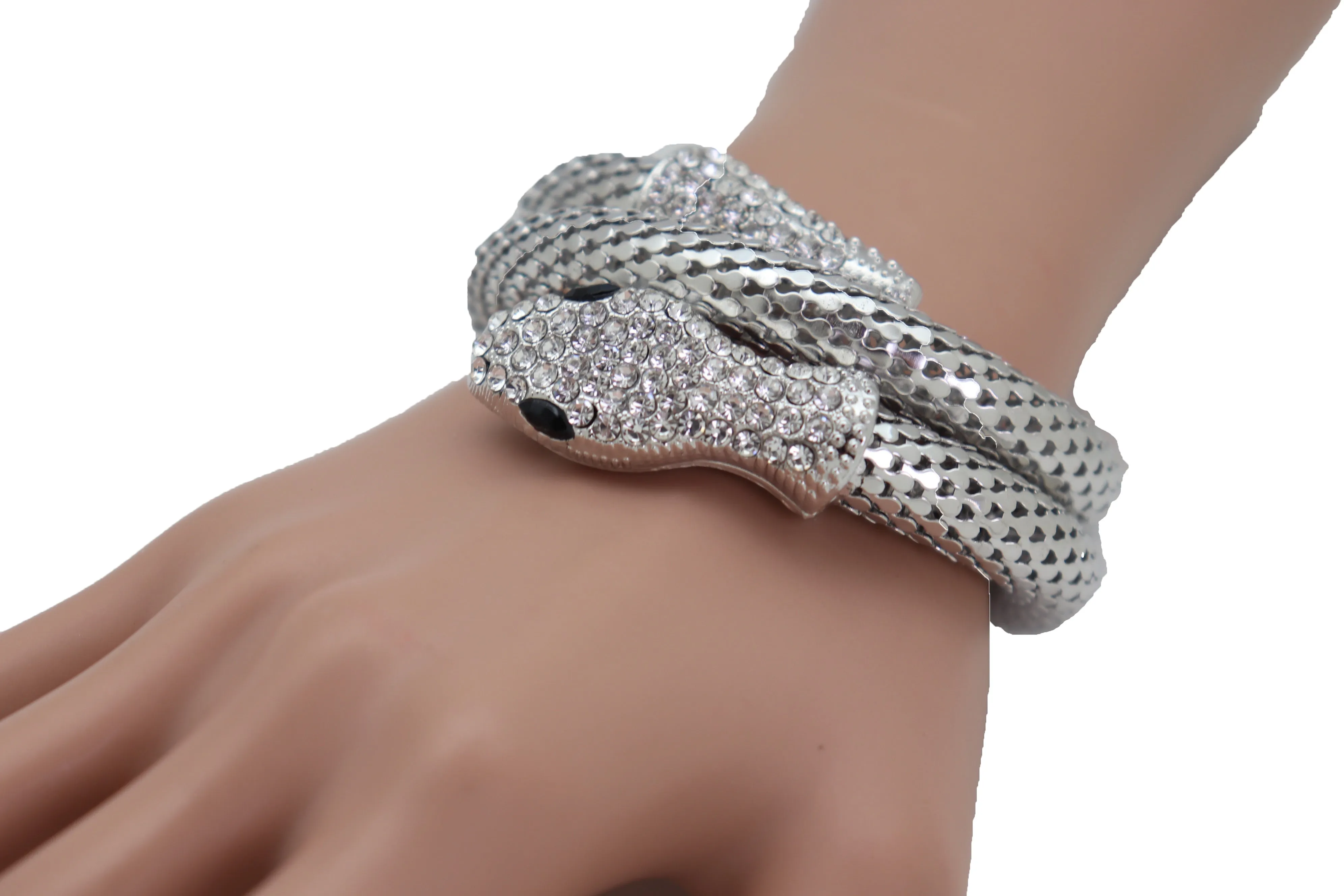 Wrist Bangle Bracelet Silver Color Metal Wrap Around Snake