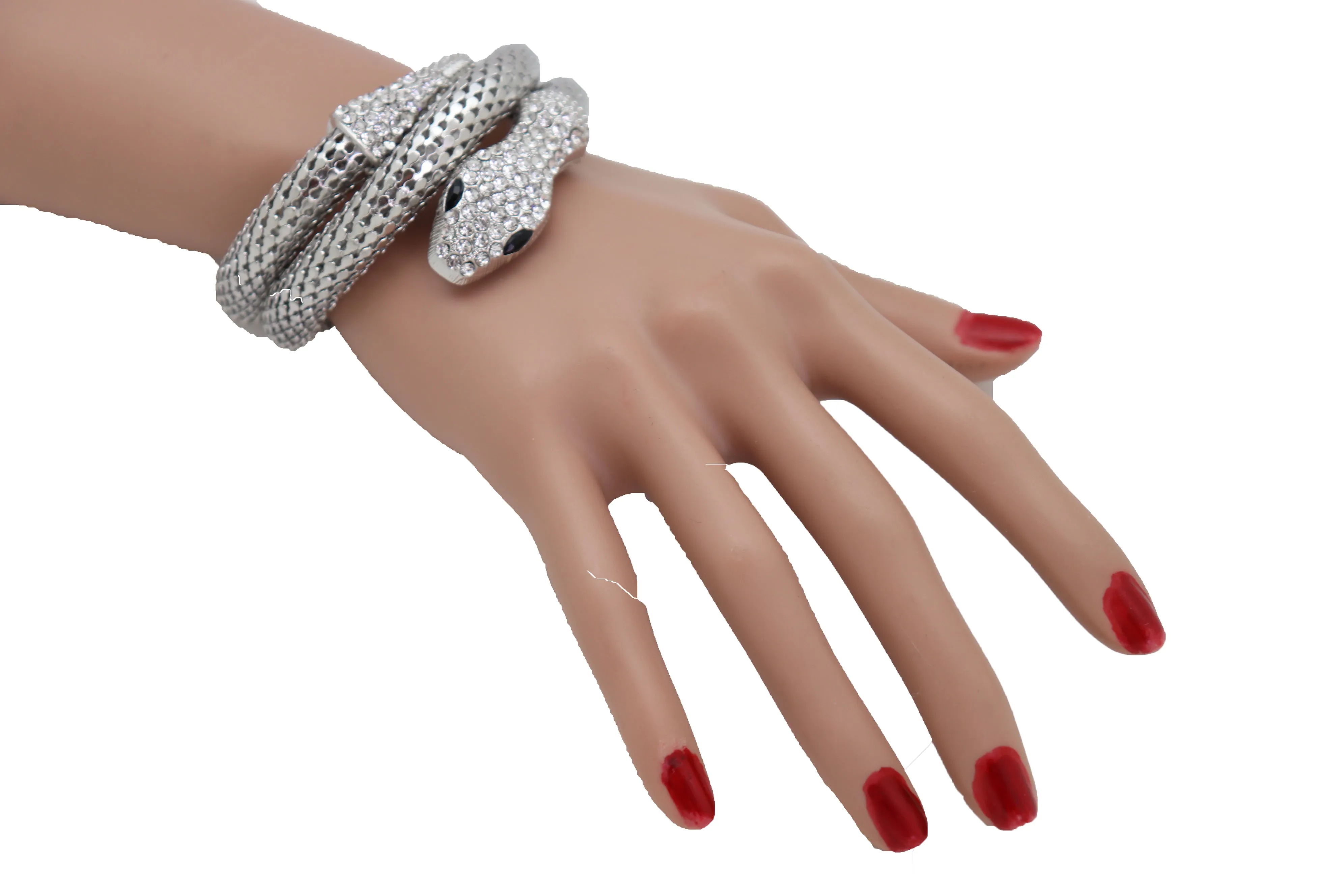 Wrist Bangle Bracelet Silver Color Metal Wrap Around Snake