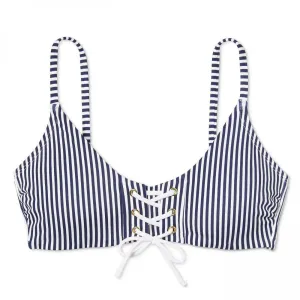 Xhilaration Women's Striped Lace Up Front Bralette Bikini Top