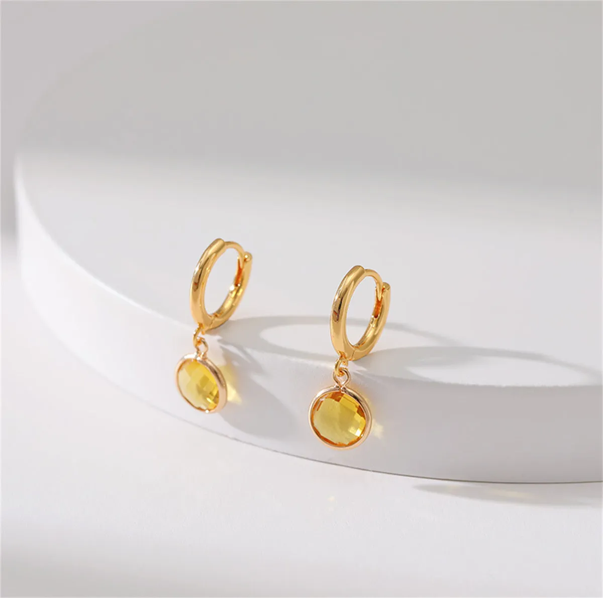 Yellow Crystal & 18K Gold-Plated Round Huggie Earrings