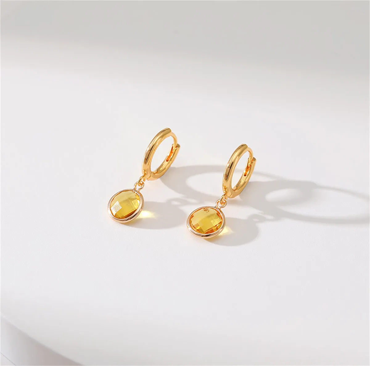 Yellow Crystal & 18K Gold-Plated Round Huggie Earrings