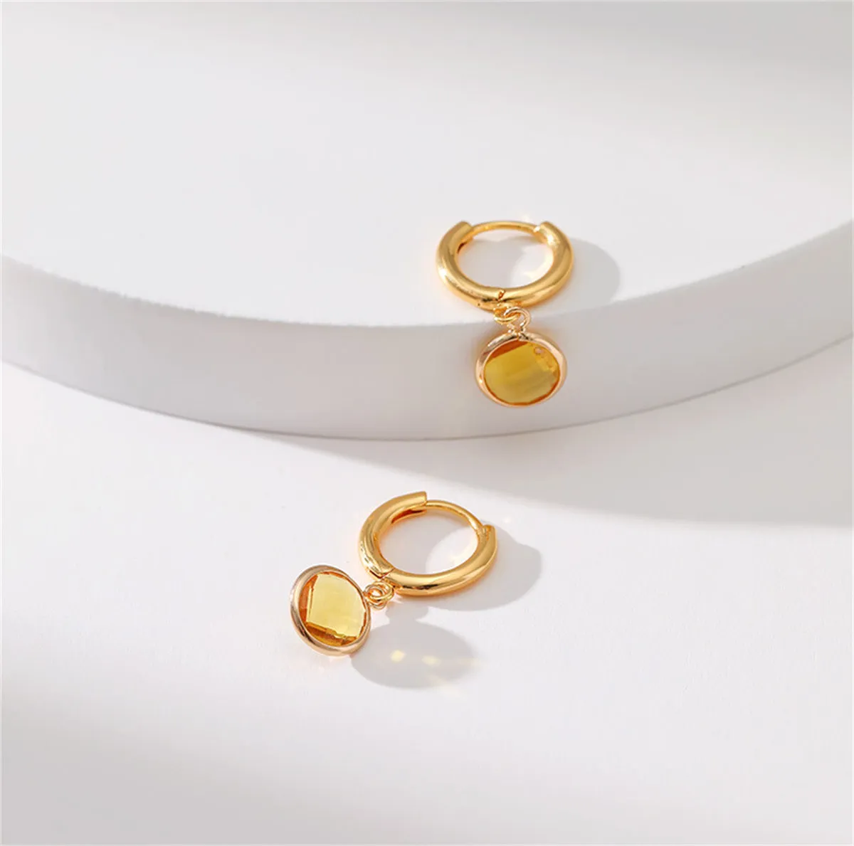 Yellow Crystal & 18K Gold-Plated Round Huggie Earrings