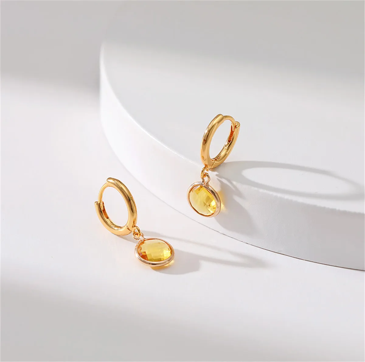 Yellow Crystal & 18K Gold-Plated Round Huggie Earrings