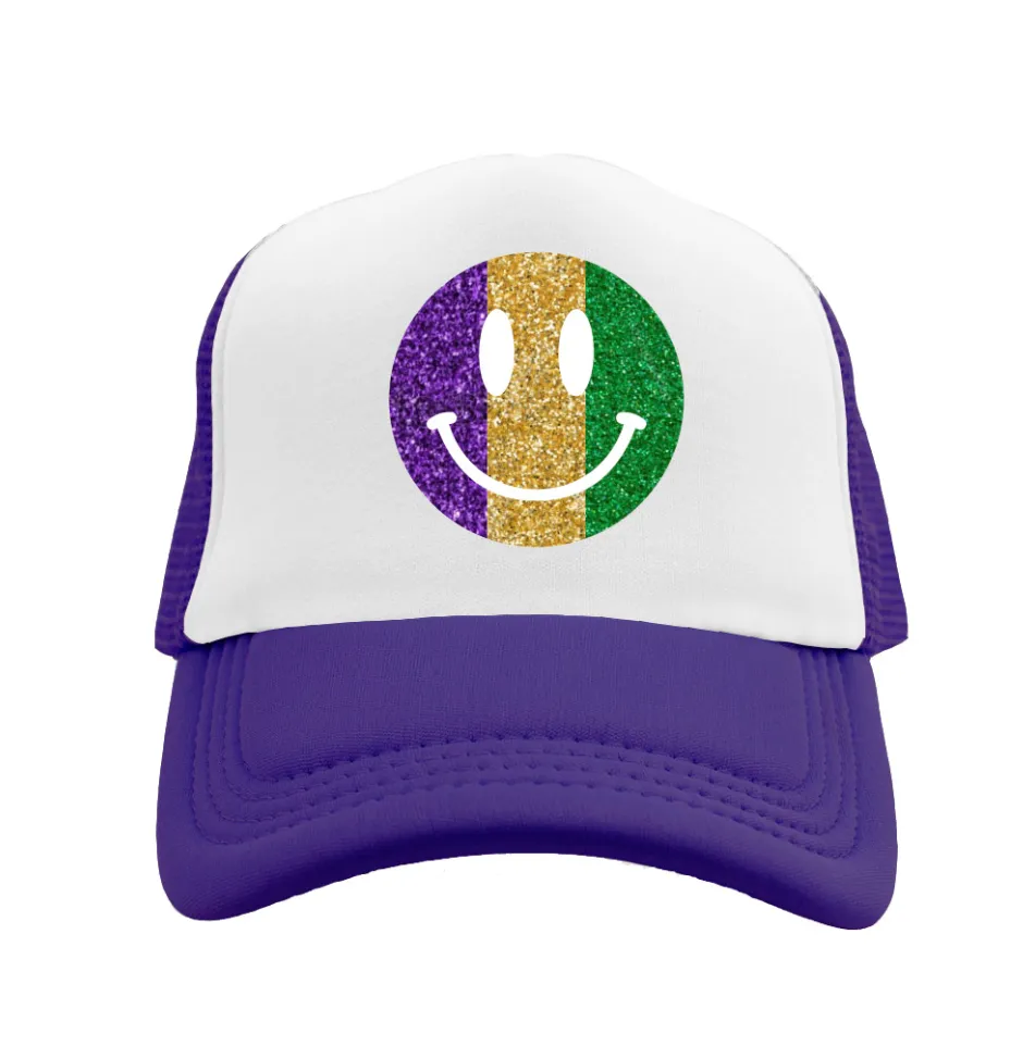 Youth Smiley Face Rhinestone Trucker Cap Mardi Gras