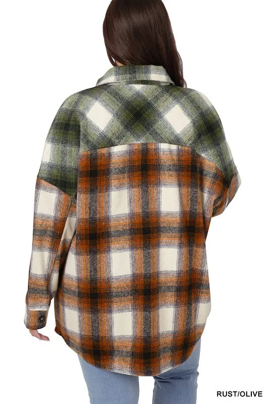 ZENANA Plus Oversized yarn Dyed Plaid Longline Shacket