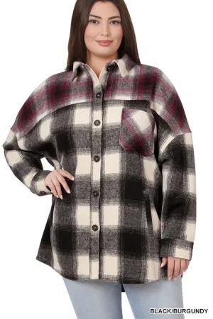 ZENANA Plus Oversized yarn Dyed Plaid Longline Shacket