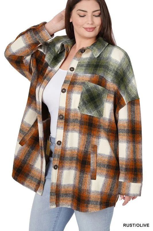 ZENANA Plus Oversized yarn Dyed Plaid Longline Shacket