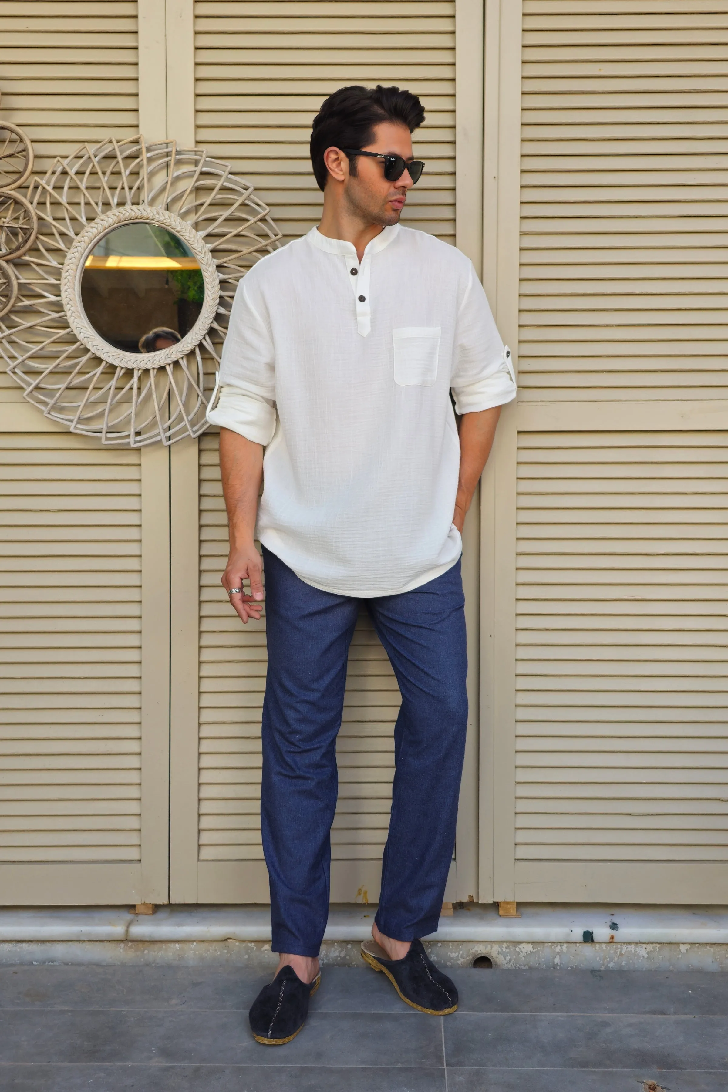 ZEUS Men's Double Gauze Shirt (White)