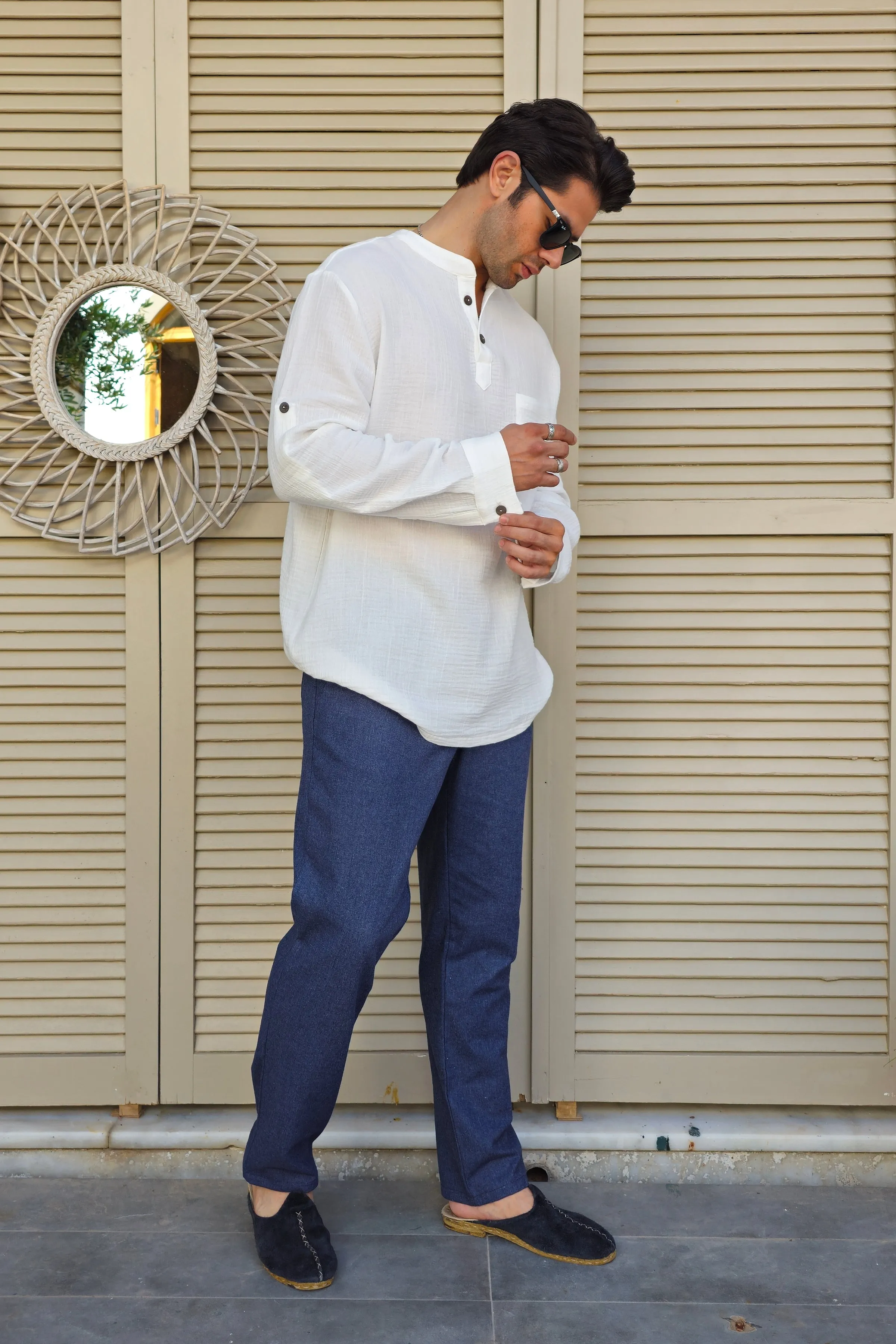 ZEUS Men's Double Gauze Shirt (White)