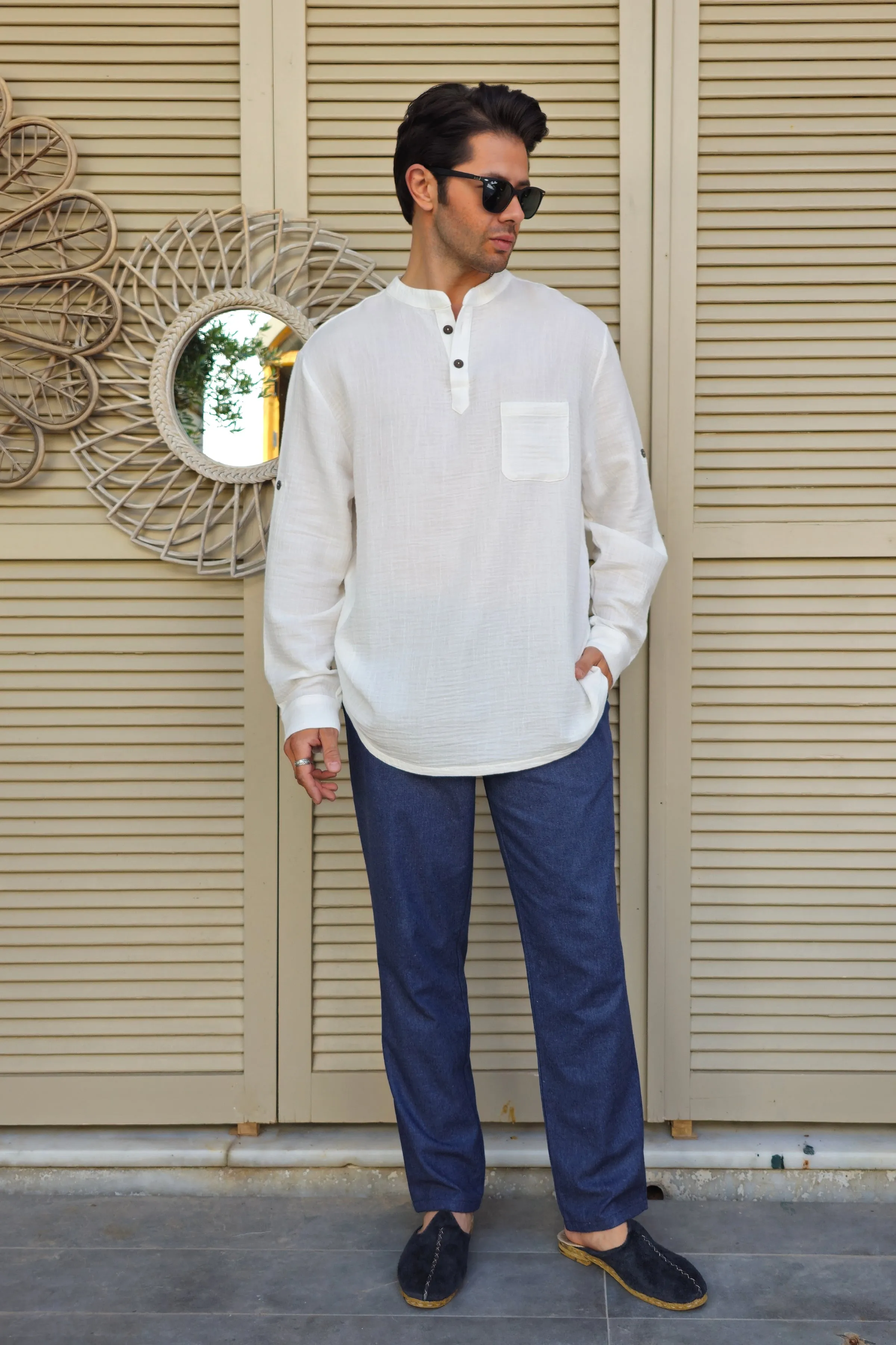 ZEUS Men's Double Gauze Shirt (White)