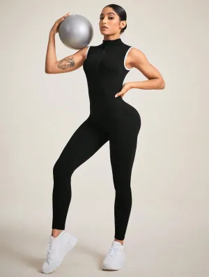 Zipper Closure Sleeveless Sports Jumpsuit – Stylish & Flexible Activewear